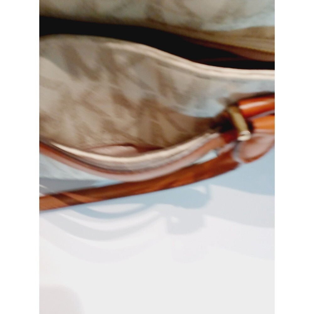Michael Kors Cream MK Logo Canvas Crossbody with Brown Leather Trim - Picture 10 of 13